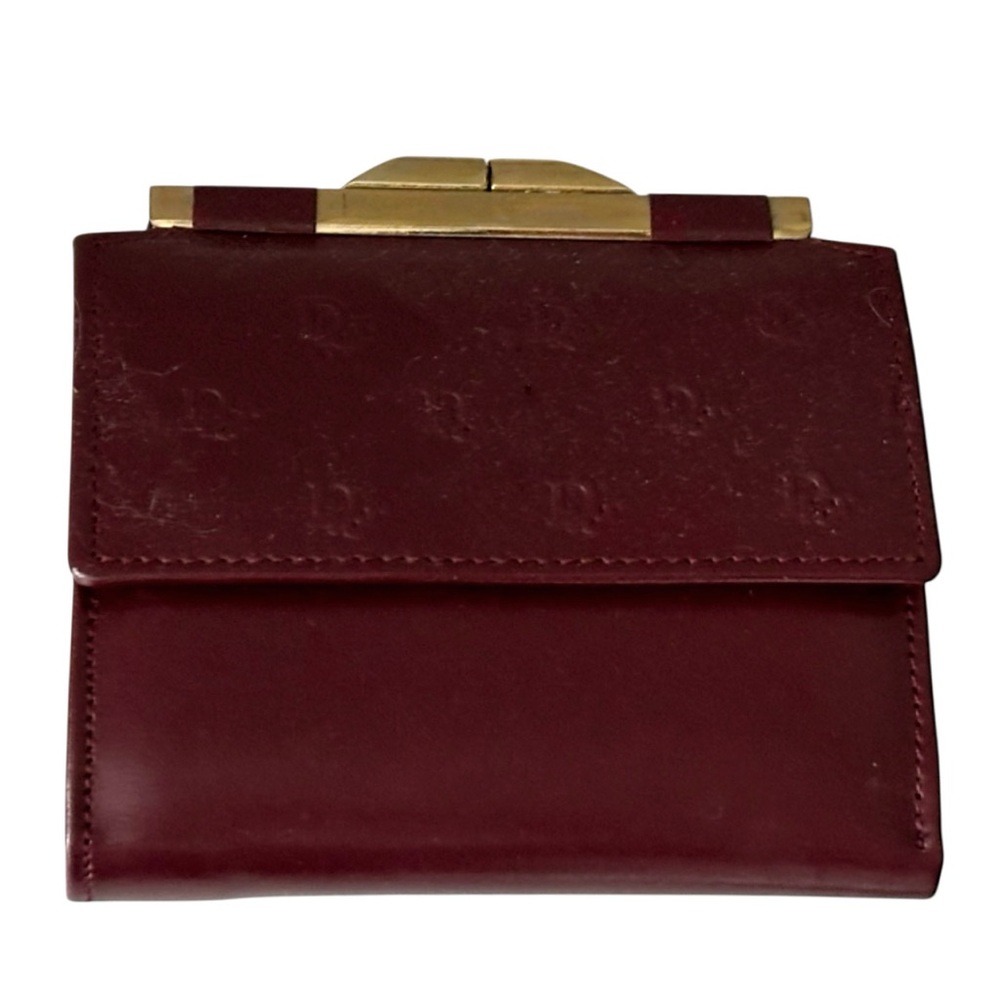 DIOR VINTAGE Bordeaux Red Leather Compact Kiss Lock Wallet